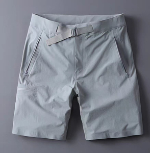 Men's Gray Solid Polyester Bermuda Shorts Mid Waist Elastic Quick Dry Casual With Zippers - Product Image 1