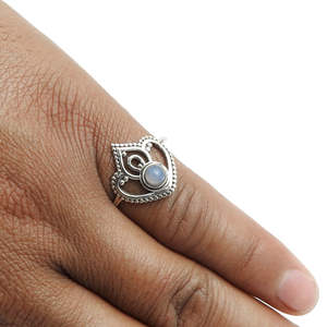 Solid 925 Sterling Silver <b>Ring</b> In <b>Boho</b> Style Round Cut Chalcedony Handmade Mandala Design Fine Quality Bohemian Jewelry For Her - Product Image 4