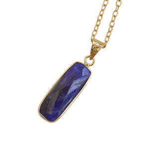 Colgante de Barra con Gema Azul, Religioso, de Latón con Baño de Oro de 18K, Engaste de Bisel, Cadena Ajustable - Product Image 3