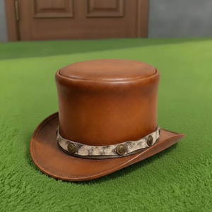 Sombrero de copa de cuero marrón hecho a mano de alta calidad, estilo victoriano, steampunk, gótico, para festivales. - Product Image 5