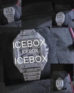 Reloj de Pulsera para Hombre con Caja Redonda de Moissanita y Acero Inoxidable, Esfera de Cristal, Brazalete con Cierre Completamente Adornado, Resistente al Agua 10 Bar - Product Image 2