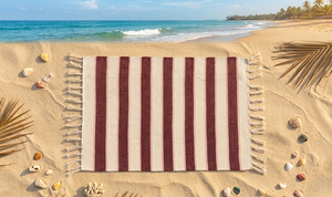Tapis de plage en coton rayé, rectangulaire, tissage plat, lavable, style côtier - Product Image 1