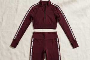 Ensemble haut et leggings rose pour femme, col demi-zip, manches longues, uni, respirant, en coton, anti-rétrécissement, coupe ample, tenue de sport et d'entraînement - Product Image 5