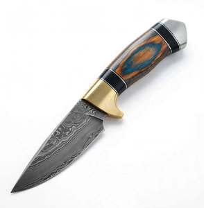 Handcrafted Damascus Steel Utility <b>Craft</b> <b>Tool</b> Blue Stabilized Wood Cast Brass Guard Handle - Product Image 5