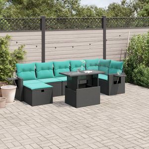 Ensemble de canapés de jardin en polyrotin noir, 8 pièces, avec coussins - Product Image 1