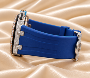 Reloj Cronógrafo de Lujo Raj Gems con Bisel de Diamantes Azules, Caja de Acero Inoxidable, Resistente al Agua 10 Bar, Correa de Silicona, Reloj de Cuarzo para Hombre - Product Image 6