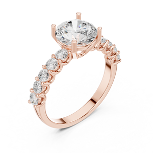 Bague de fiançailles solitaire en or rose avec diamant de laboratoire rond et bande pavée, bague de mariage pour femme - Product Image 3