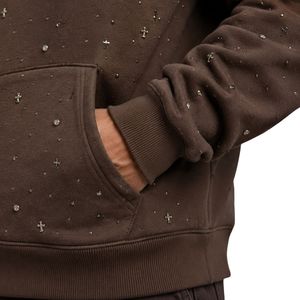Sweat à capuche oversize en polaire marron foncé pour homme, motif étoile en strass, design lourd, streetwear de luxe personnalisé - Product Image 6