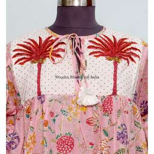 Robe Midi Bohème Moulante en Coton Imprimé Floral Numérique de Luxe à Col en V et Manches Longues pour Femme, Écologique, Lavable, Nettoyage à Sec - Product Image 2