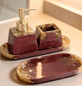 Burgundy & Gold Resin <b>Soap</b> Dispenser <b>Set</b>- Handmade <b>Soap</b> or Lotion <b>Set</b>-Luxury Gift - Product Image 1