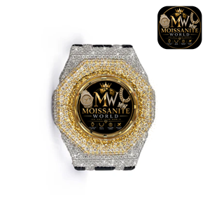 Montre de luxe pour homme MOISSANITE WORLD, cadran rond en quartz entièrement serti de diamants Moissanite, 40 mm, avec bracelet de 20 mm en forme de pièce de monnaie antique - Product Image 3