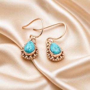 Natural Turquoise Teardrop <b>Dangle</b> <b>Earrings</b> 925 Sterling <b>Silver</b> Rose Gold Yellow Gold Plated Gemstone Handmade Jewelry Gift Wife - Product Image 4