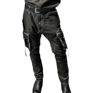 <b>Men</b> High Quality <b>Leather</b> <b>Pants</b> Elastic Waist Waterproof Eco-Friendly Casual Comfortable Breathable Custom Logo Wholesale - Product Image 1