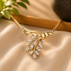 925 Sterling <b>Silver</b> Leaf Pendant <b>Necklace</b> Moissanite Marquise Shape Diamond Women Wedding Jewelry - Product Image 2