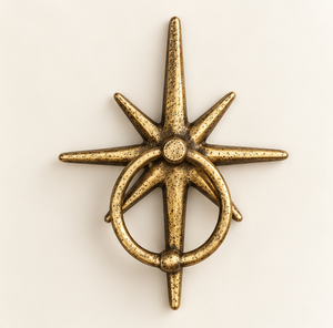 Battant de porte décoratif inspiré de la navigation, en forme d'étoile boussole dorée avec anneau circulaire, pour l'entrée - Product Image 3