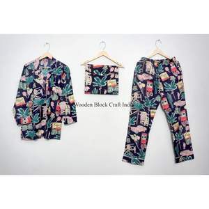 Conjunto de Pijama de Algodón Hecho a Mano, Hermoso, Estético y Único, Estampado, Ligero, Transpirable, 100% Algodón para Mujer, Pijamas de Verano para el Hogar - Product Image 6