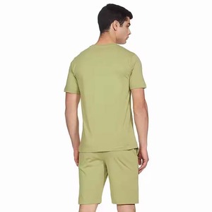 Men's Summer Casual Solid Crew Neck Breathable Polyester/Cotton Heat-Transfer Printed <b>Knitted</b> T-Shirt Shorts <b>Set</b> - Product Image 3