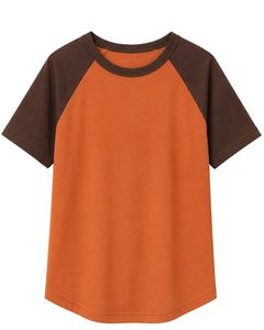 Manufacturer Orange And Dark Brown Raglan T Shirt For Men Short Sleeve Crew Neck Cotton Tee Custom Casual Color Block Streetwear - Product Image 1