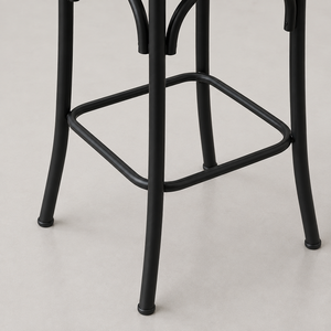 Modern Wooden Bar <b>Stool</b> Backrest and <b>Seat</b> Close Up with Black Metal Frame Premium Wood Grain Industrial Furniture Design - Product Image 5
