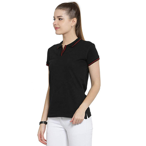 Polo à manches courtes noir pour femme, couleur unie, tricoté, décontracté - Product Image 3