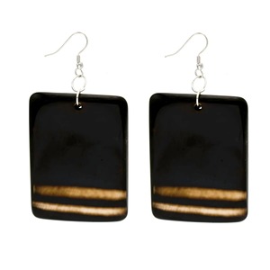 <b>Black</b> Rectangle Acrylic <b>Dangle</b> <b>Earrings</b> Gold Line Drop Ear Jewelry for Women - Product Image 1
