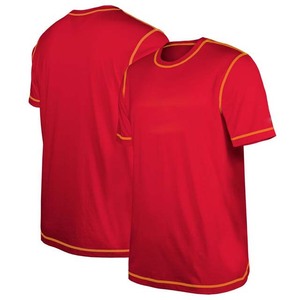 T-shirt à manches courtes rouge pour homme, col rond, coupe classique, tricoté en polyester, bordure contrastée, couleur unie, décontracté - Product Image 5