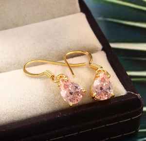 Pendientes de zafiro Padparadscha en forma de pera, plata de ley 925, joyería colgante para mujer - Product Image 4