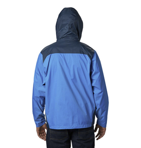 Men's Blue Color Blocked Soft Shell Hooded <b>Jacket</b> With <b>Zip</b> Fly And Pockets For Outdoor Use - Product Image 3