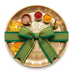 Neelkamal Industries 31mm Emerald Green Gold Jacquard Woven <b>Ribbon</b> Premium Festive Trim for Saree Borders Decor Craft - Product Image 3