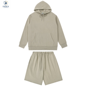 Conjunto de Sudadera con Capucha y Pantalones Cortos para Hombre, Color Sólido, Ropa Casual de Otoño, 100% Algodón, Tejido de Felpa - Product Image 1