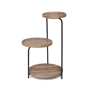 Three Tier Round Wood Cake Stand With Black Metal Frame Display Platter For Dessert Serving - Product Image 3