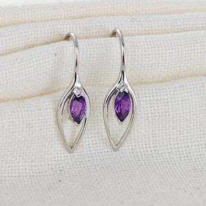 Amethyst Dangle <b>Earrings</b> Sterling <b>Silver</b> Marquise February Birthstone Jewelry For Women - Product Image 4