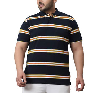 Polo rayé pour homme, bleu marine, motif multi-rayures, manches courtes, coton respirant, logo personnalisé, vêtements décontractés, vente en gros - Product Image 1