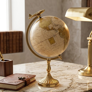 Globe terrestre moderne en aluminium, style avion, avec carte du monde vintage en parchemin, sur socle en laiton, pour décoration de bureau, cadeau d'affaires - Product Image 3
