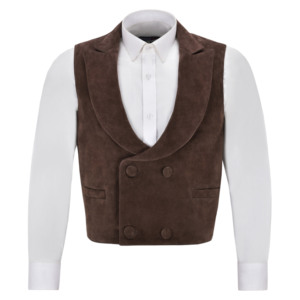 Chaleco de cuero de ante de vaca personalizado para hombre, doble botonadura, formal, de lujo, con solapa tipo chal, estilo occidental, proveedor mayorista - Product Image 4