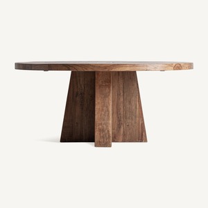 Modern Round Solid Wood Dining <b>Table</b> Rustic Teak Finish Luxury Contemporary <b>Table</b> <b>for</b> Restaurant Villa Home - Product Image 3