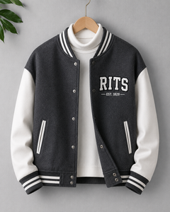 Veste universitaire rouge pour homme Rits Enterprises en laine/polyester/coton/cuir, col montant, boutons en corne, logo sur le devant et le dos - Product Image 2