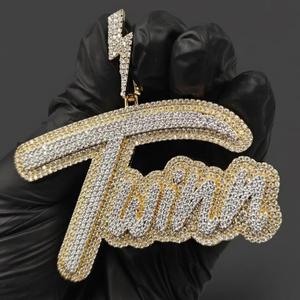 Collar con Colgante de Letra Doble Personalizado en Plata de Ley 925 Chapada en Oro, Certificado IGI, Joyería Hip Hop con Diamantes, para Hombre - Product Image 2