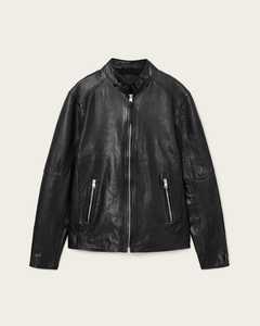 Blouson aviateur en cuir véritable noir pour homme, col montant, fermeture éclair, coupe classique, style moto, vêtement d'automne - Product Image 3