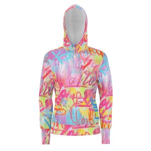 Brightly Colored Graffiti-Print Vibrant Mixture Paint Splatter Street Style Lettering Sublimation Breathable Zip-Up Hoodie - Product Image 1