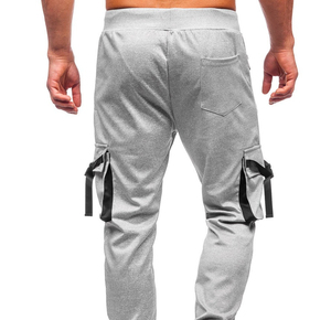 Men's Gray Sweatpants Elastic Waist Drawstring Cargo Pockets Casual Jogger Pants Autumn Wear Men Jogger Trouser for sale - Product Image 3