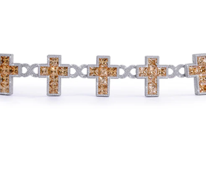 Silver Plated Cross <b>Bracelet</b> With Princess Cut <b>Crystal</b> Rhinestones Religious Christian Style Unisex Chain Link Jewelry - Product Image 1