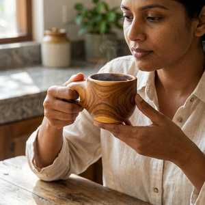 Taza de Té de Madera Rústica Hecha a Mano, Diseño Clásico para Café, Agua, Té, Taza de Madera Maciza con Asa para Café, Té y Bebidas - Product Image 1