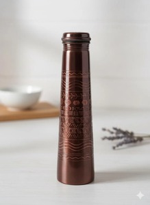 Antique Dark Engraved <b>Copper</b> Bottle With Intricate Design For Home Decor Dining <b>Table</b> And Kitchen Display Use From India - Product Image 4