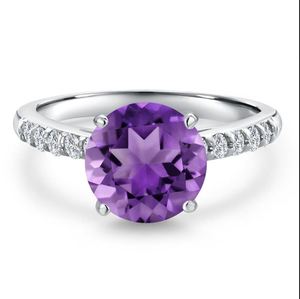 แหวนหมั้นเพชรพลอยอเมทิสต์ทรงกรงเล็บ ตัวเรือนเงินแท้ 925 ชุบทอง หรูหรา ได้รับการรับรอง ของขวัญประจำเดือนกุมภาพันธ์สำหรับเธอ - Product Image 2