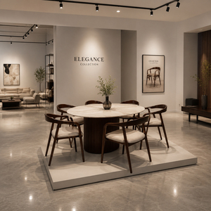 Ensemble de table et de chaises de salle à manger rondes Valo, style Japandi, en teck de qualité supérieure, écologique, durable, qualité d'exportation, élégant - Product Image 3