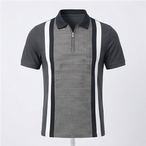 Polo de Manga Corta para Hombre, Estampado Geométrico, Tejido de Poliéster Transpirable, Corte Regular Deportivo, Diseño con Cierre - Product Image 1
