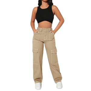 OEM Service Custom High Waist <b>Skinny</b> Straight Breathable Quick Dry Lightweight Canvas Women <b>Cargo</b> <b>Pant</b> Summer Casual - Product Image 5