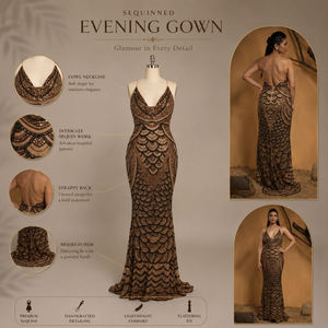 Luxury Brown Beaded Embroidery Mermaid Evening Gown Women | Spaghetti Strap Modern Formal Maxi Dress | Elegant Prom Wedding - Product Image 5