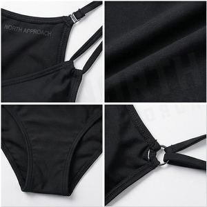 North Approach Ensemble de bikini 2 pièces noir pour femme, haut croisé à nouer, bas taille haute, couleur unie, maillot de bain extensible - Product Image 5